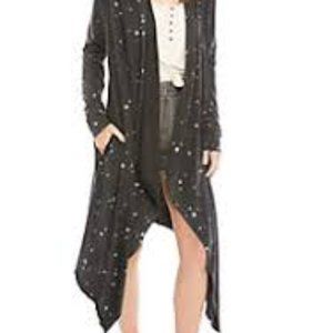 TRUE CRAFT-Black Star Print Waterfall Cardigan